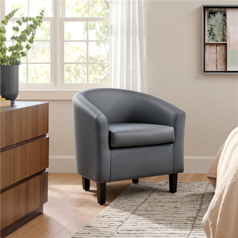 Fauteuil Seldon 28'' H, style tonneau, fauteuil club moderne, fauteuil rembourré, Similicuir gris