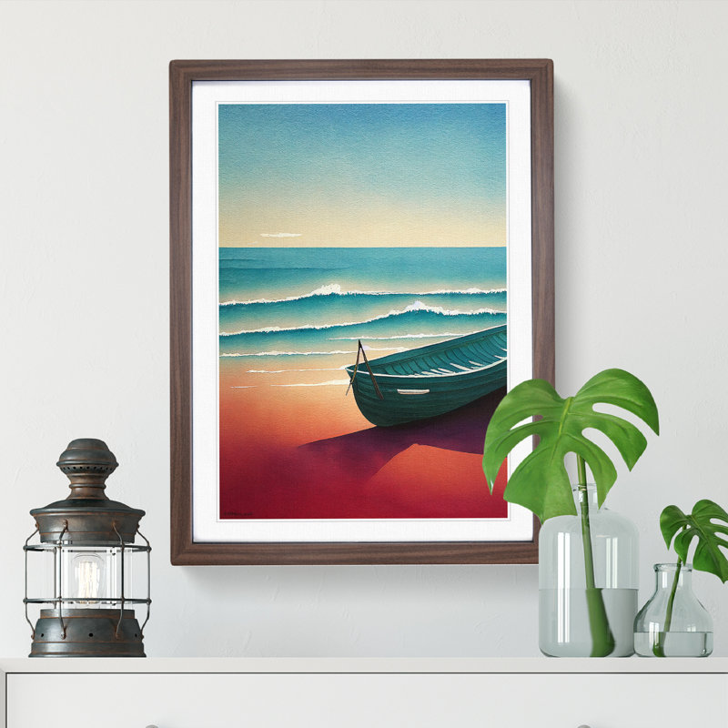 Boat On A Sandy Beach - Single Picture Frame Print, 64cm H x 46cm W x 2cm D, Walnut