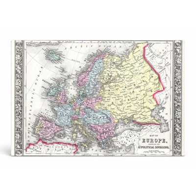 Map of Europe Showing Its Political Divisions (1863) — Landscape Canvas Wall Art
