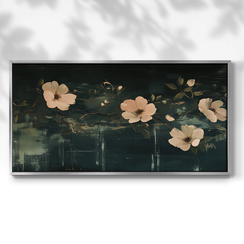 Botanical Series-CCLxx - Toile tendue avec châssis tendue, prête à être accrochée, H 21 po x l 41 po, Argent argent