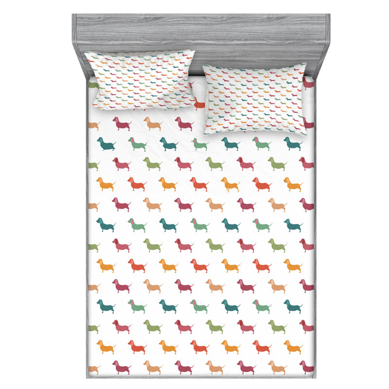 Microfiber Patterned Fitted Sheet, Full/Double Fitted Sheet with 2 Pillowcases