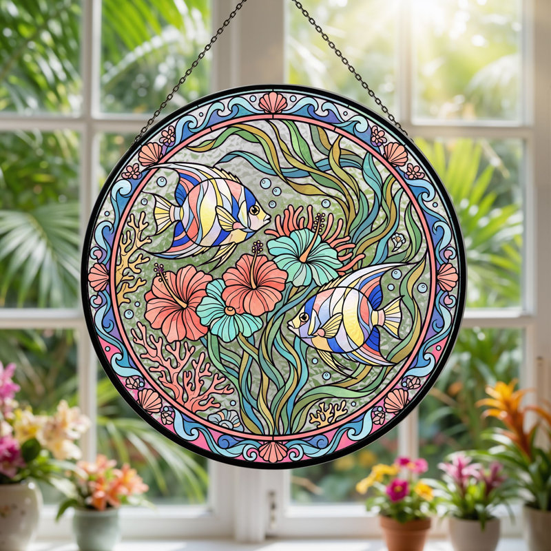 Panneau de vitrail Tropical Fish - 7,8H, H 7,8 po