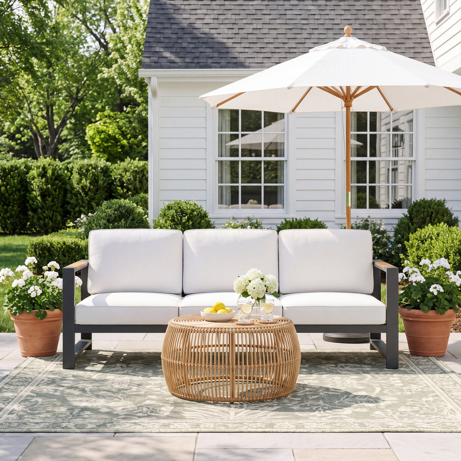 Jayton 81" Patio Sofa, Black/White
