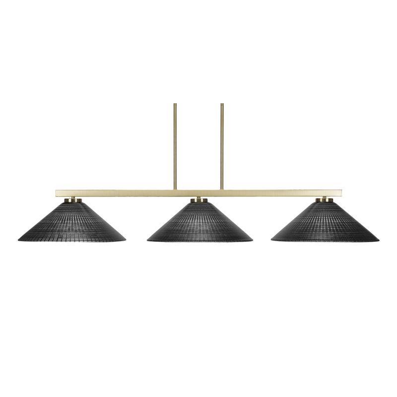 Barre d'éclairage 3 lumières Krushap avec verre matriciel 16 po, Noir, Laiton New Age