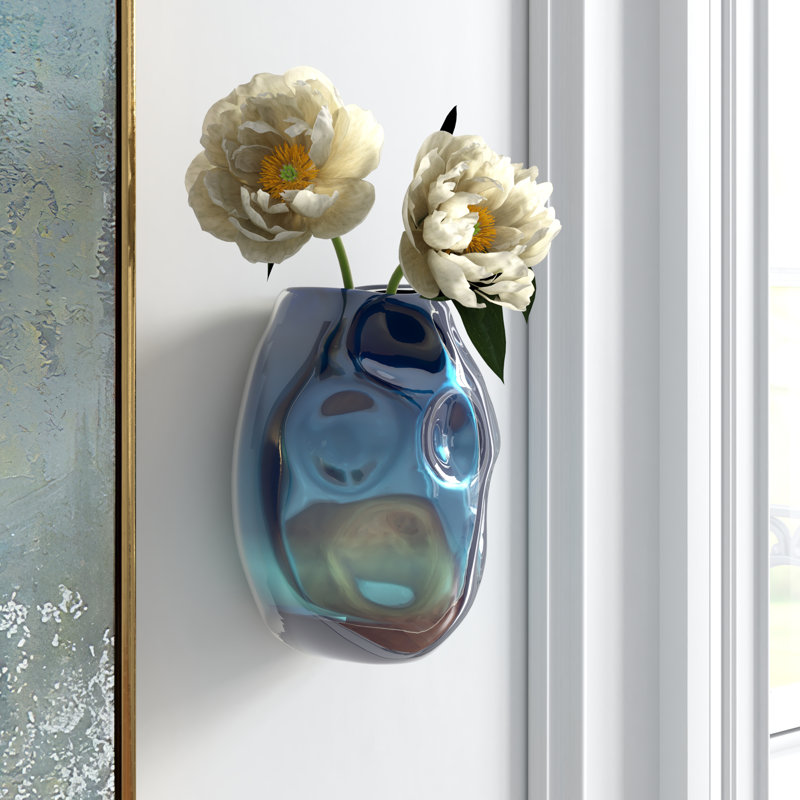 Vase mural en verre Lilia, Bleu, H 9 po x l 7 po x P 8 po