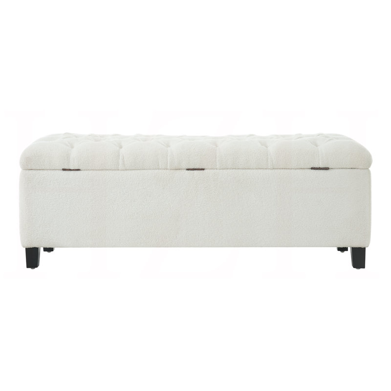 Banc repose-pieds avec rangement, surface blanche, pieds en bois d'hévéa, capacité de 300 lb, White
