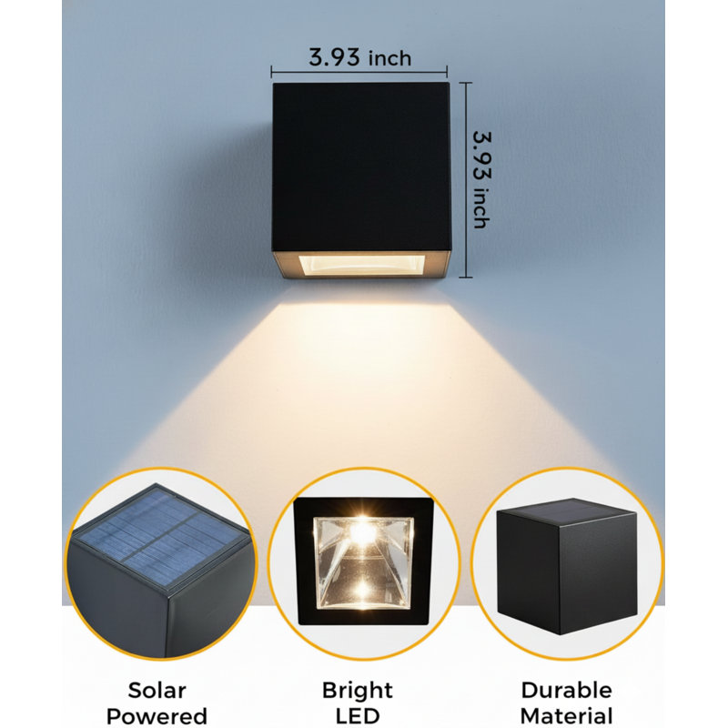 Solar Wall Lights Outdoor, Modern Square Solar Wall Sconce IP65 Waterproof, Solar Outdoor Lights For Patio, Porch, Garden, Backyard, Fence Decor (2 Pack)