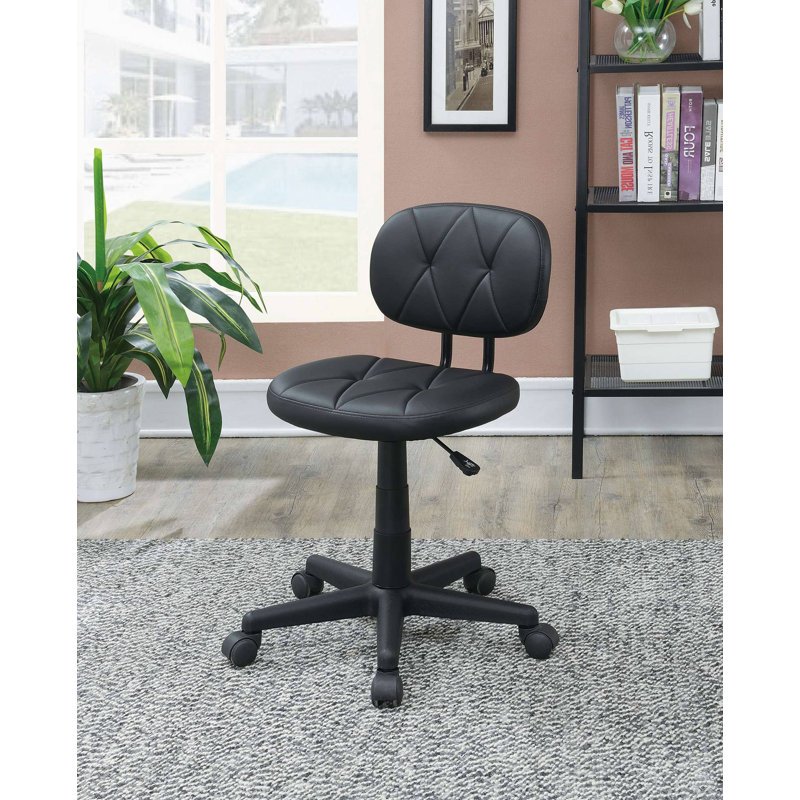 Executive Swivel Armless Black Leather Office Chair with Plastic Base