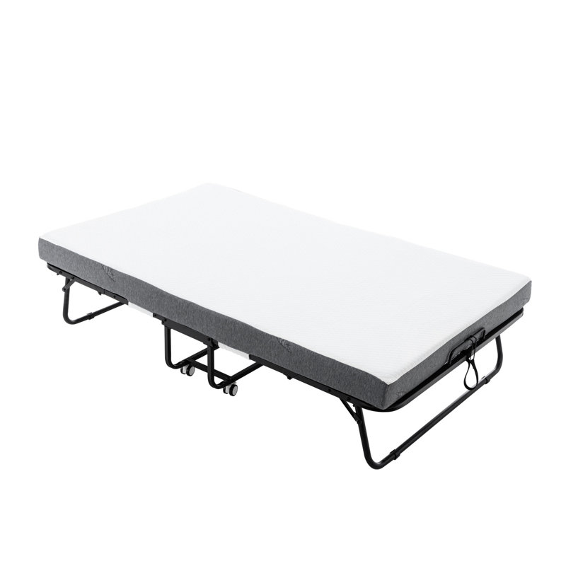 Lit pliant avec matelas en mousse douce: 75 po x 45 po, construction en métal, housse de rangement, structure confortable avec roulettes, portable