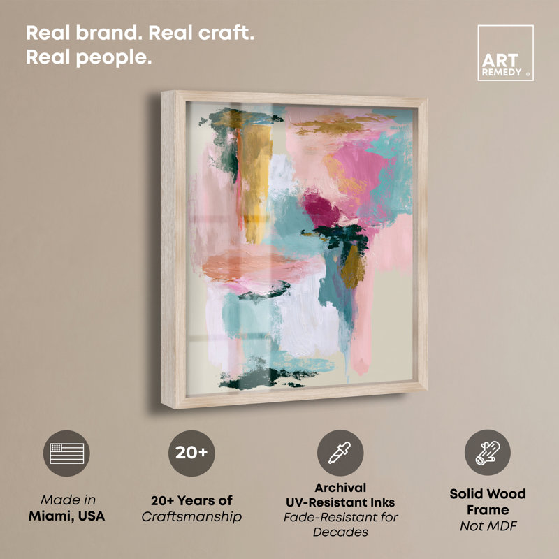 Fuchsia Dream III Impression sous cadre Art abstrait moderne par, H 20 po x l 16 po, Cadre en chêne naturel