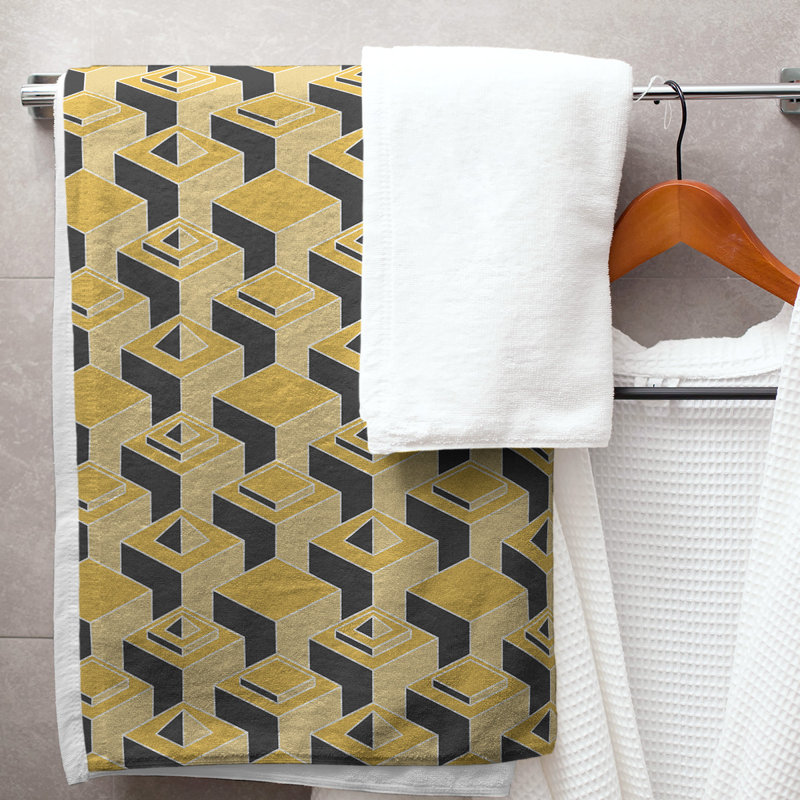 Serviette de bain à motif de gratte-ciels classiques, Jaune / noir