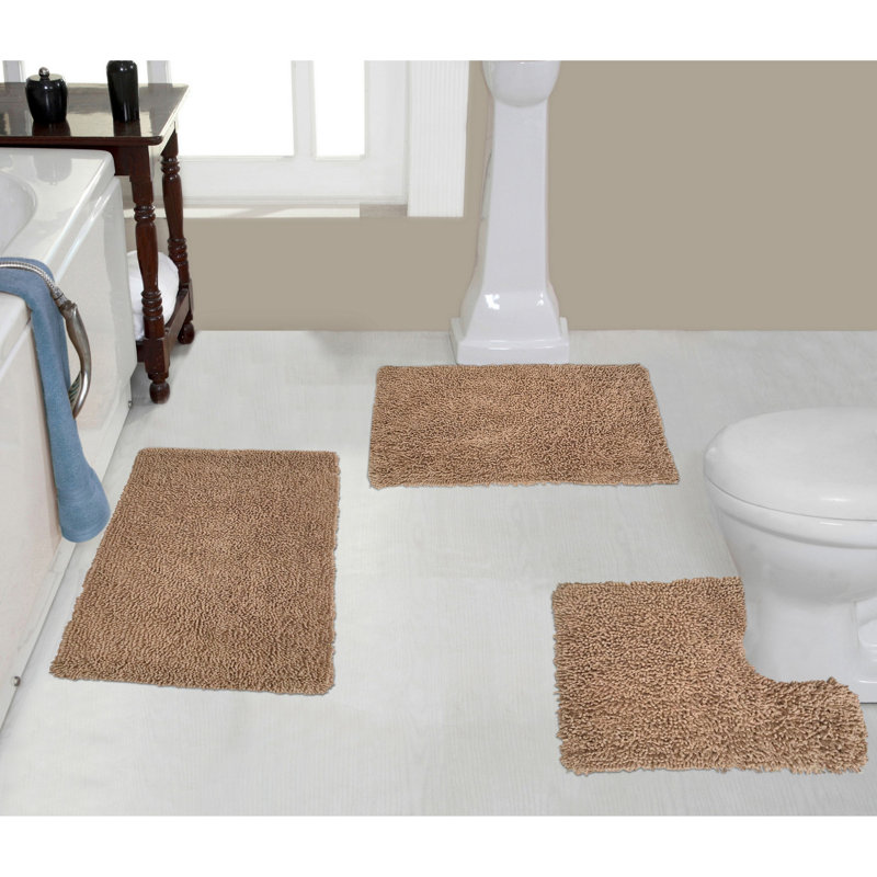 Hazeltine Multiple 100% Cotton Piece Bath Rug Set (Set of 3), Linen