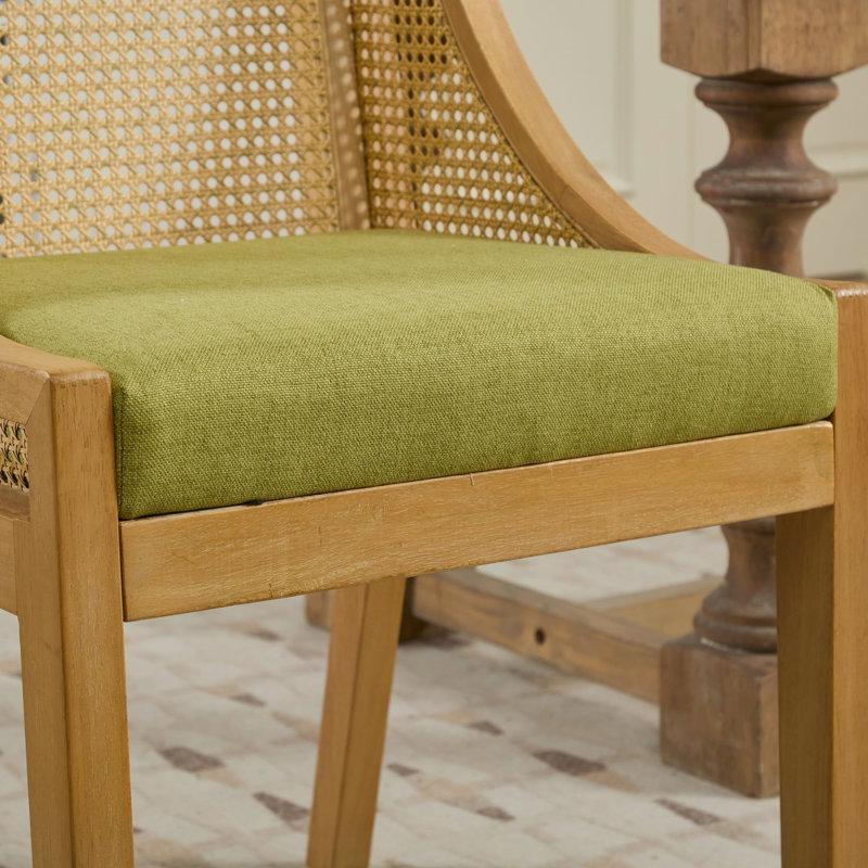Chaise de salle à manger simple Olive avec structure en bois d'hévéa massif, lin décoratif et doux pour la cuisine