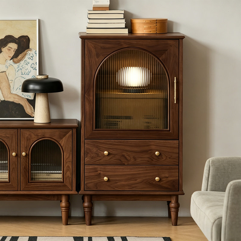 Armoire d'appoint arquée en bois et verre