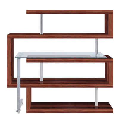 Magnificent Writing Desk With Open Shelf Design And Mobility Modern Table Clear Glass, High Gloss, 360 Swivel, 4 Shelves For Arranging Personal Belongings, 2 Wheels