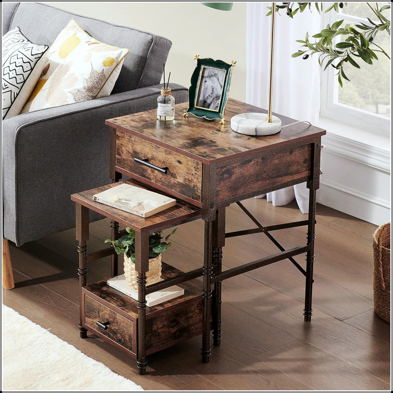 Tables d'appoint gigognes polyvalentes avec tiroirs fonctionnels et structure métallique robuste pour les espaces de vie modernes
