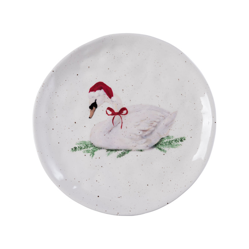 Assiette de Noël en céramique blanche avec cygne
