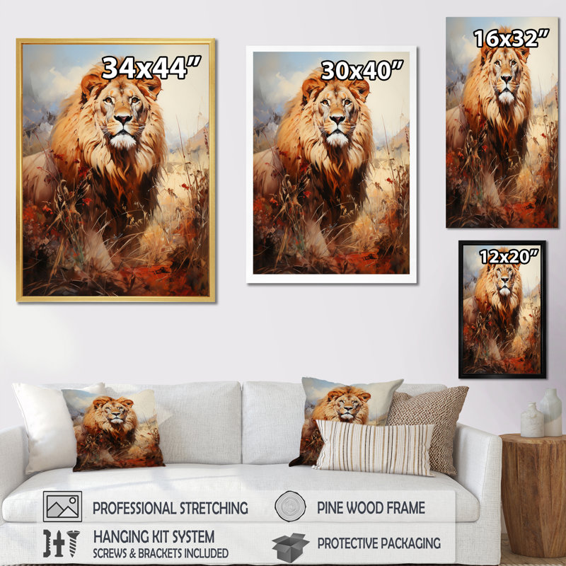Lion en plein air I sur toile, H 20 po x l 12 po x P 1 po, Cadre photo noir