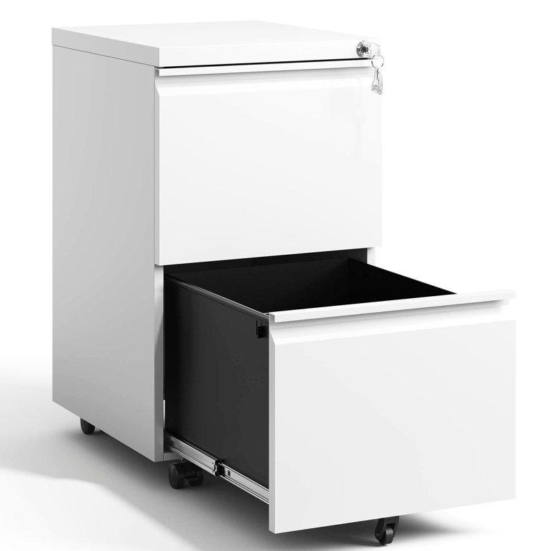 Classeur en métal 2 tiroirs - Serrure incluse, Blanc antique