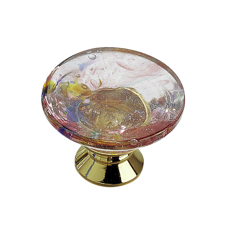 Poignée ronde 1 3/16" de diamètre Inspiration, Laiton / rose arlequin