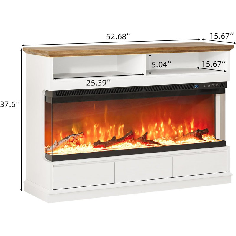 Fireplace TV Stand with 50" Electric Fireplace, Fireplace Entertainment Center with 3-Side Glass Insert, 3 Drawers, TV Consoles for Living Room