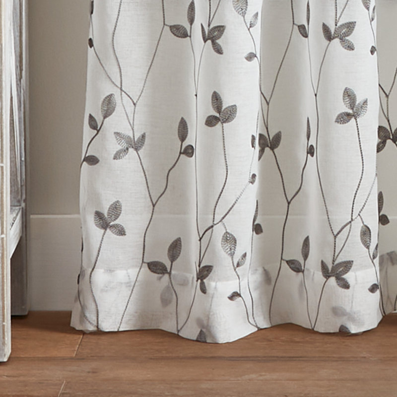 White Botanical Embroidery Sheer 84" Curtain Panel Pair