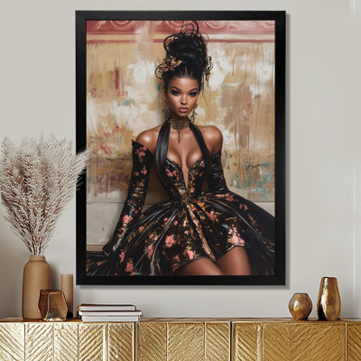 Dark Skin Woman In Cute Dress - Woman Cabaret Wall Art Print
