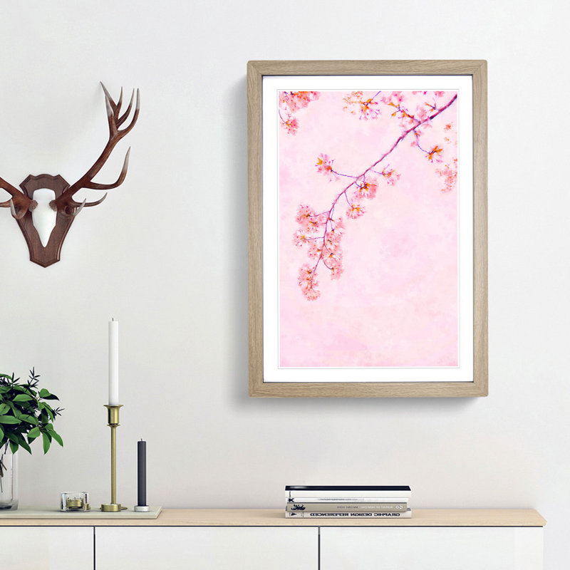 Pink Blossom Cherry Tree - Picture Frame Graphic Art Print, Oak Framed, 33cm H x 24cm W x 2cm D