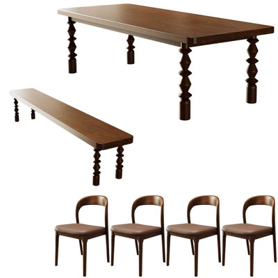 Ensemble de table en bois massif rétro de style français