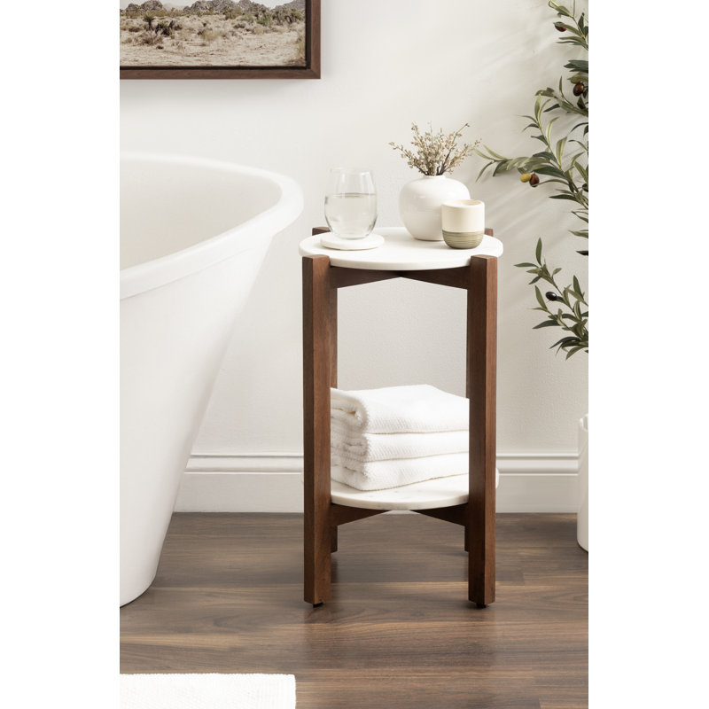 Round Tiered Marble Side Table, Walnut Brown