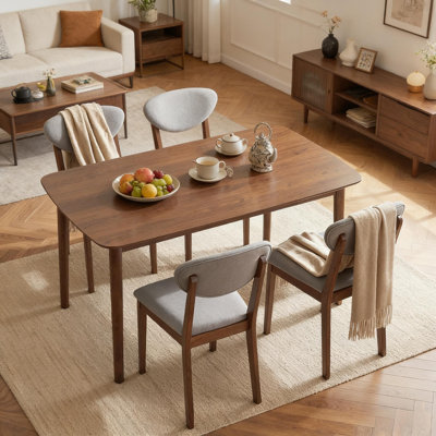 5-Piece Foam Dining Table Set Light Gray,Walnut