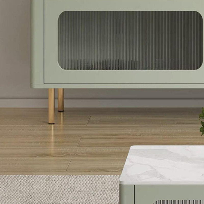Meuble télé en bois massif avec poignées anneaux, H 19,29 po x L 94,48 po x l 14,56 po