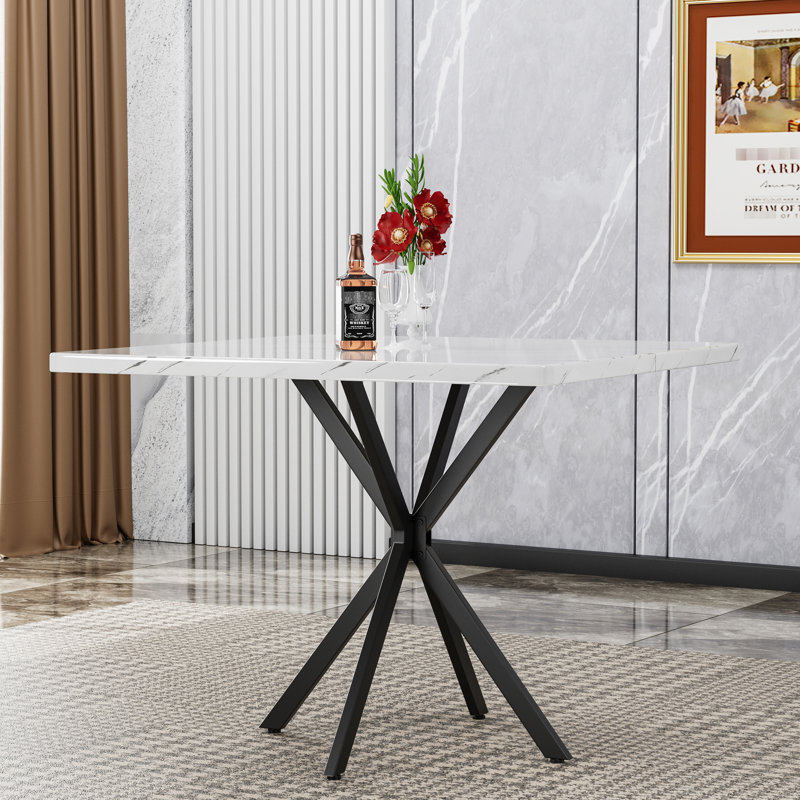Table basse carrée blanche de 38,6 po et en fer, facile à nettoyer, espace de salle à manger blanc, pieds en fer, propriété