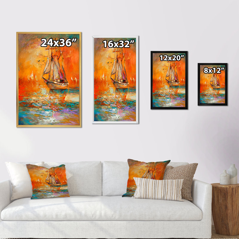«Colorful Ocean Sail Boat II» - Impression sur bois orange nautique et côtier, H 32 po x l 16 po