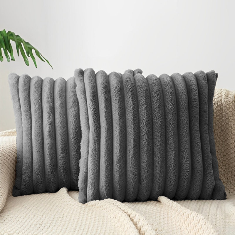 Housses de coussin décoratives en fausse fourrure de lapin décoratives, Gris