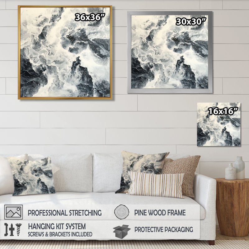 Ogbu, marbre moderne, transfert de l'encre monochrome II - art abstrait grand marbre, H 16 po x l 16 po, Toile tendue