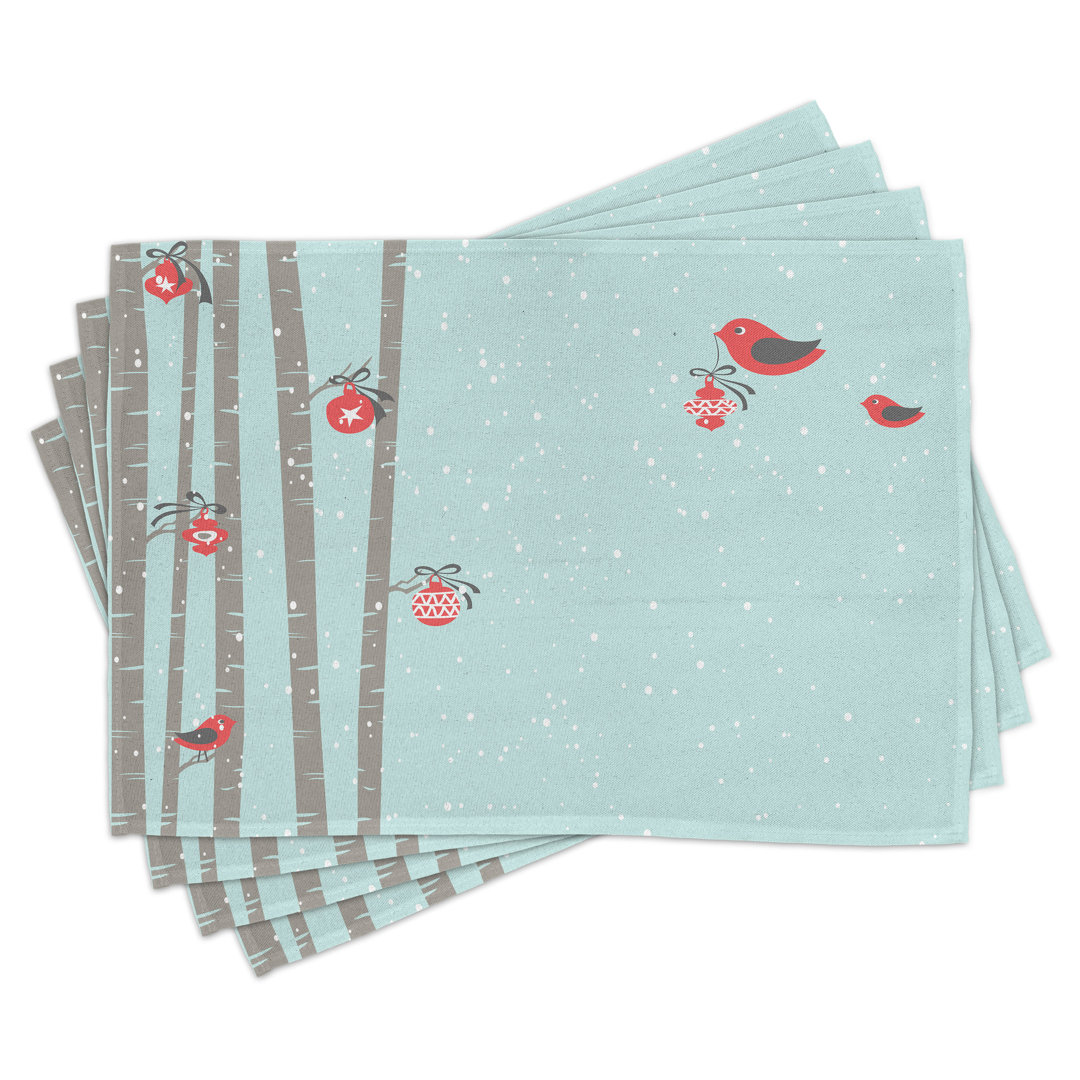 Platzdeckchen 4er-Set, Red Bird Winter, Seafoam Coral