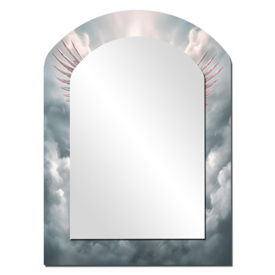Majestic White Bird In The High Skies I - Bird Asymmetrical Decorative Mirror, Modern Arch Wall Mirror, Printed Metal Art