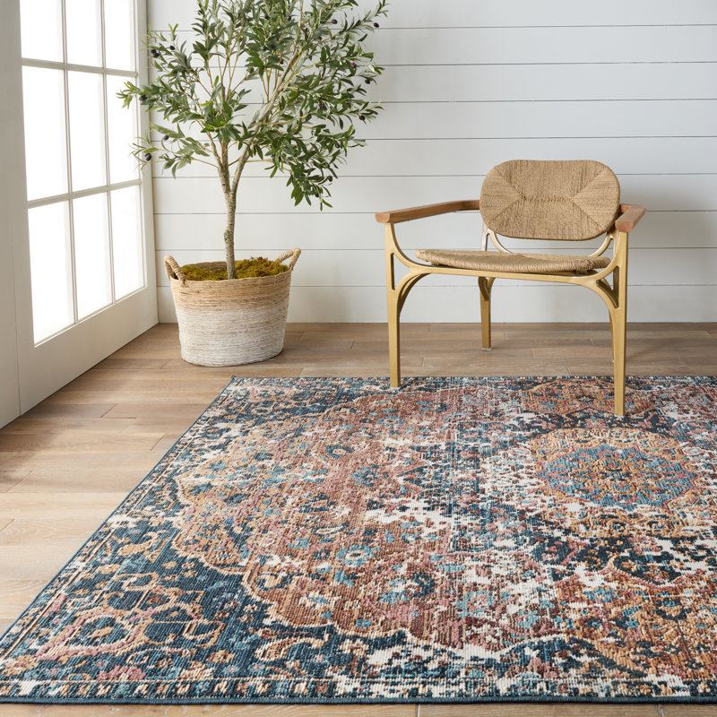 Tapis bleu foncé / brun / crème Forand, Rectangle 5 pi x 7 pi 3 po