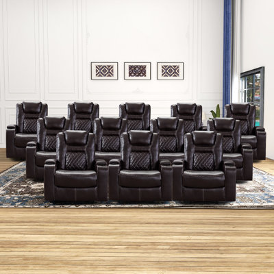 36.22" Wide Modern Individual Seat Faux Leather Power Recliner Home Theater Individual Seat with Cup Holder & USB Port & Arm Storage