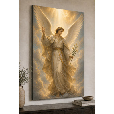 Large Archangel Gabriel Wings Feather Divine Christian Wall Art Canvas Print 24x36 Inch  Artwork for  Living Room, Bedroom, Home, Prayer Room-Ready to Hang