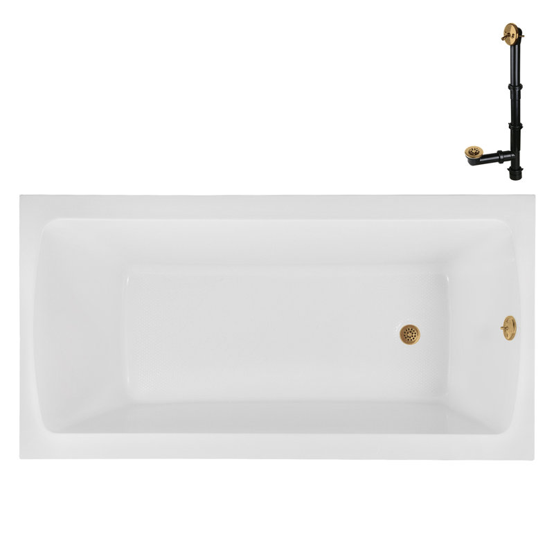 60'' x 32'' Acrylic Soaking Drop-In Bathtub, Drain Included, Brushed Gold