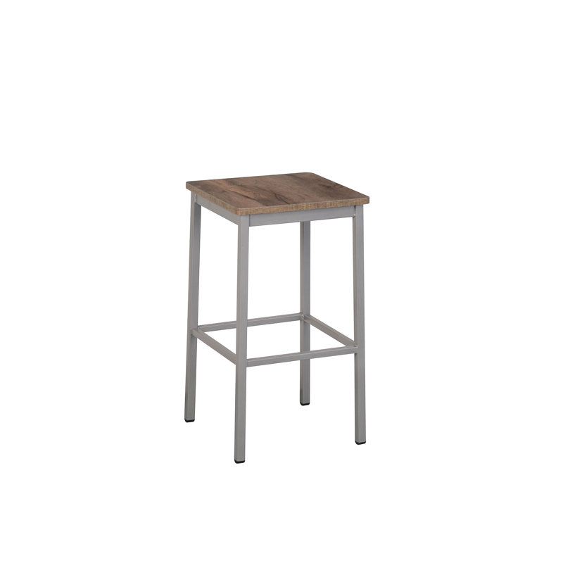 Hanson Backless Square Counter Height - Knotty Pine Relic Seat - Steel Frame - Clear Coat Finish, Gray/Dark Brown