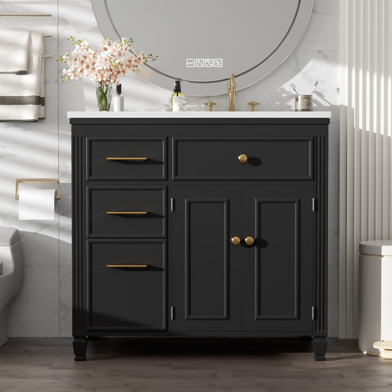 Meuble-lavabo sur pied 36 po avec lavabo, Noir
