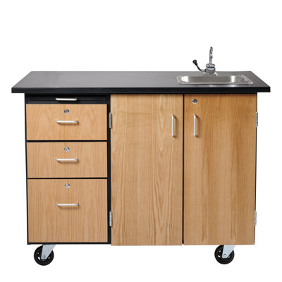 Mobile Science Cart with External Drawers, Pegboard and Sink