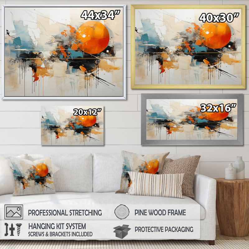 Teal Orange Bold Energy III - Dams Canvas Prints, 16" H x 32" W x 1" D, Silver Floater Framed