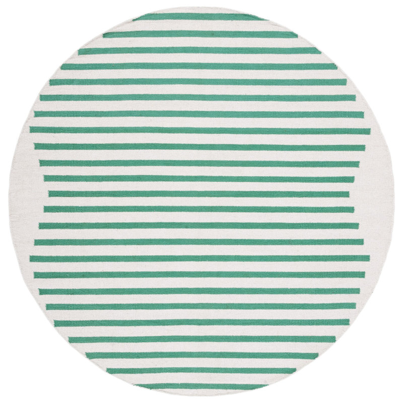 Esveidy Hand Woven Cotton Striped Rug, Round 6'