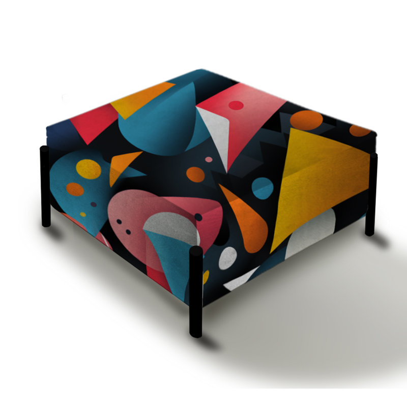 Motifs triangulaires roses et bleus de style Mid-Century - Grand repose-pieds carré géométrique