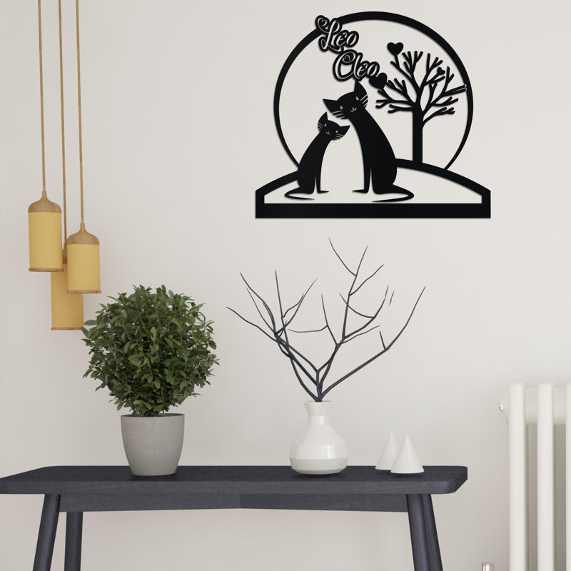 Art personnalisé en métal Couple de chat, signe personnalisé de noms d'animaux, cadeau d'anniversaire pour les amoureux des chats, décoration murale commémorative pour animaux de compagnie, cadeau de mariage