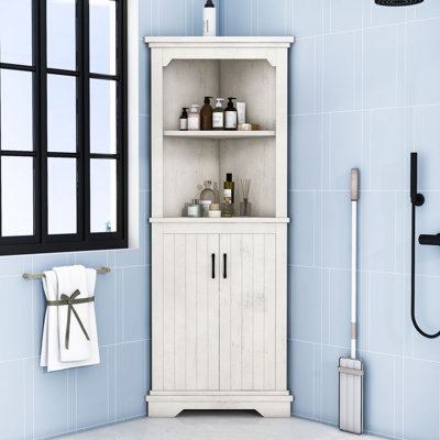 Modern Space-Saving Corner Bathroom Storage Cabinet with Open Shelf and Hidden Storage